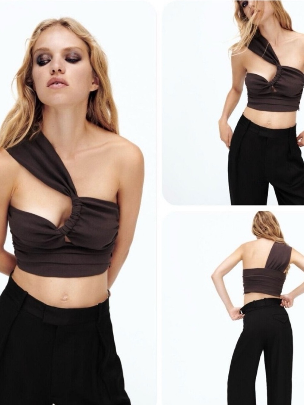 Zara Brown One-Shoulder Crop Top
